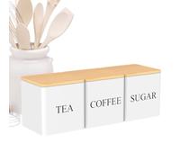 Tea Canister Set- 500ml Kitchen Storage Jar Set, 3PCS Grain Storage Jars with Wooden Lids | Vintage Square Sugar Coffee Tea Containers for Countertop Pantry Shelves | Home Kitchen, Bakers, Office, RV