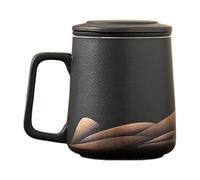 Tea Cup Infuser, Ceramic Teas Mug, Vintage Hot Coffee Lid and Filter, Aesthetic Teacup Kettle for Brewing Loose Leaf Green, Black, Oolong Kitchen, Room, Dorm, 3.35x4.72x4.53 Inches