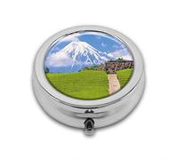 Tea Fields of Japan Meadow View Tranquil Scene Custom Round SilverBox Pocket 2.1" - 3 Compartimentos Box/Pastillero Pocket