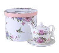 Tea for One - Juego de Tetera, diseño de Flores y Mariposas, Color Beige y Crema