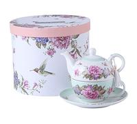 Tea for One - Juego de Tetera, diseño de Flores y Mariposas, Color Verde Azulado