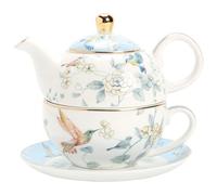 Tea for One - Juego de tetera y taza, porcelana de 450 ml, taza de té de 300 ml, regalos para mujeres, juego de té de la tarde, cerámica, apto para lavavajillas, azul celeste