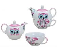 Tea For One Set Incluing Porcelana Teapot Cup Owl Design in Gift Box by Kamelio