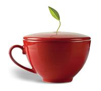 Tea Forte Cafe Cup - Taza de té de porcelana roja rubí y tapa, se empapa 8 onzas, apta para microondas y lavavajillas