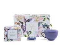 Tea Forte Demoiselle - Juego de regalo de té de 3 piezas con taza de café índigo y tapa, bandeja de té y caja de presentación de 10 unidades, 2 bolsas de té con infusor de pirámide hechas a mano