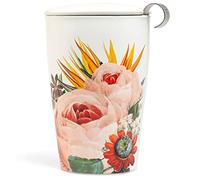 Tea Forte Jubilee Kati - Taza de infusor de té de cerámica con tapa e infusor de té de hojas sueltas de acero inoxidable