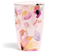 Tea Forte Kati Cup Mariposa, taza infusora de té de cerámica con cesta infusora y tapa para remojar té de hojas sueltas