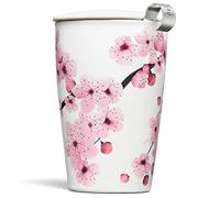 Tea Forte Kati Cup Taza de infusión de té de cerámica con cesta de infusor y tapa para remojar, Hanami