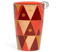 Tea Forte Kati Steeping Cup, taza de huevo de té de cerámica con tapa y acero inoxidable hoja suelta té huevo (Warming Joy)