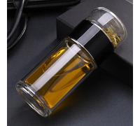 Tea Infuser Bottle Tea and Water Separation, 3-in-1 Glass Teas Infuser, Portable Double Wall Glass Teapot for Loose Leaf Teas, Coffee and Fruit Infusions (Glossy Black,420ml)