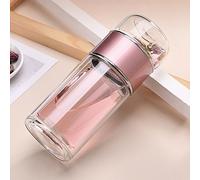 Tea Infuser Bottle Tea and Water Separation, 3-in-1 Glass Teas Infuser, Portable Double Wall Glass Teapot for Loose Leaf Teas, Coffee and Fruit Infusions (Rose Gold,420ml)