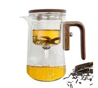 Tea Infuser Teapot - Glass Wood 15.5x8.5cm Transparent Carafe | Water Têa Leaves Filter with Wooden Handle Loose Leaf Brewing | Magic Glass Tea Steeper Home Apartment Dormitory School Kitchen Use