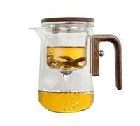 Tea Infuser Teapot - Glass Wood 15.5x8.5cm Transparent Carafe | Water Têa Leaves Filter with Wooden Handle Loose Leaf Brewing | Magic Glass Tea Steeper Home Apartment Dormitory School Kitchen Use