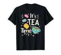 Tea Lovers - Taza de té Kawaii para Amantes del té, Galletas, macarrones, Fiesta de té Camiseta gráfica económica, Hombre, Negro, M