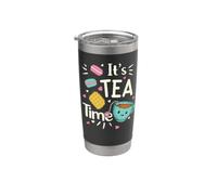 Tea Lovers - Taza de té kawaii para amantes del té, galletas, macarrones, fiesta de té Vaso térmico de acero inoxidable de doble pared