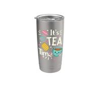 Tea Lovers - Taza de té kawaii para amantes del té, galletas, macarrones, fiesta de té Vaso térmico de acero inoxidable de doble pared