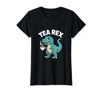 Tea Rex Dinosaurio Amantes del Té Divertido Camiseta gráfica económica, Mujer, Negro, L