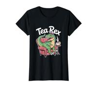 Tea Rex Dinosaurio Bebiendo Té Divertido Diseño Camiseta gráfica económica, Mujer, Negro, L