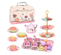 Tea Set For Little Girls - Little Girl Tea Party Set, Educational Toys with Carrying Case | Play Food Toy Sets | For Children Ages 3-6 Boys Home Nursery Preschool Birthday Party Family Gathering
