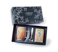 TEA SHOP - Pack Taza de porcelana con Filtro y Tapa + Lata y Cuchara medidora - Set Tea Time Caballito - Perfecto para Regalo