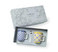 TEA SHOP - Pack Taza de porcelana con Filtro y Tapa + Lata y Cuchara medidora - Set Tea Time Double Azulejo Portugués - Perfecto para Regalo