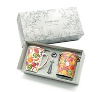 TEA SHOP - Pack Taza de porcelana con Filtro y Tapa + Lata y Cuchara medidora - Set Tea Time Jumbo Fruit Explosion - Perfecto para Regalo