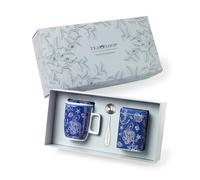 TEA SHOP - Pack Taza de porcelana con Filtro y Tapa + Lata y Cuchara medidora - Set Tea Time Thalassa - Perfecto para Regalo