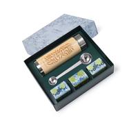 TEA SHOP - Pack Termo de bambú y acero inoxidable con filtro y cierre hermético + Cuchara medidora + 3 tipos de té - Set Tea Time Travel Tahití - Perfecto para Regalo