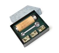 TEA SHOP - Pack Termo+Té - Set tea time travel Alpine Cottage - Incluye Termo de bambú y acero inoxidable con filtro y cierre hermético, Cuchara medidora y 3 tipos de té - Perfecto para Regalo -
