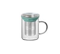 TEA SHOP - Taza de Té o Infusiones Taza de cristal para té o infusiones con filtro y tapa - Taza All in One Basil - Termorresistente con Infusor de Acero Inoxidable y Asa -