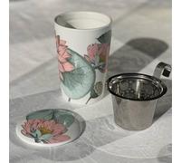 TEA SOUL Taza Loto • Taza de porcelana con tapa y filtro perforado • Capacidad 350 ml
