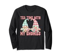 Tea Time with My Gnomies Funny Saying For Women Teacher Mom Manga Larga