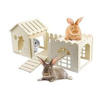 Teabelle Casa Escondite De Madera para Conejos, Jaula De Castillo De Madera para Animales Pequeños, Decoración De Hábitat, Túnel para Conejo, Cobaya, Chinchilla, Erizo, Ardilla