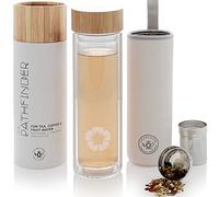 Teabloom Vaso Multiusos - 0,45 L - Bambú Natural Y Botella De Vidrio Templado - Infusor De Té Frío Y Caliente - Café De Cerveza Fría - Agua Infundida Con Fruta - Vaso De Té - The Pathfinder