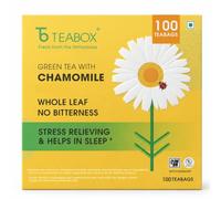 Teabox 100 bolsas de té verde de manzanilla, con flores de manzanilla egipcia y té verde de hoja entera, mezcla calmante para relajación y sueño, baja cafeína, fresco y aromático