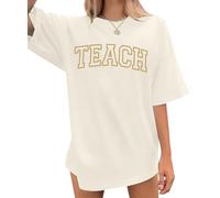Teach Shirt - Camiseta de manga corta para mujer, diseño de letras impresas, informal, bordado, vida del profesor