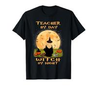 Teacher by Day Witch by Night Funny Halloween Costume Camiseta gráfica económica