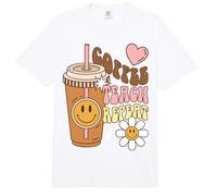 Teacher Coffee Teach Repeat Educator Caffeine Humor Comfort Colors Adult Heavyweight T-Shirt