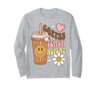 Teacher Coffee Teach Repeat Educator Caffeine Humor Manga Larga