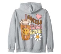 Teacher Coffee Teach Repeat Educator Caffeine Humor Sudadera con Capucha