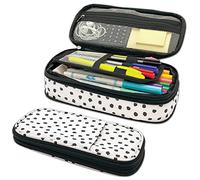 Teacher Created Resources Black Painted Dots on White Pencil Case Multifunctional Large Capacity Bag Pouch Holder Organizer
