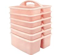Teacher Created Resources Blush - Paquete de 6 organizadores de almacenamiento de plástico portátil para aulas, habitación de los niños y organización de oficina, 3 compartimentos