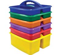 Teacher Created Resources Cajas de almacenamiento de plástico de colores primarios - Paquete de 6