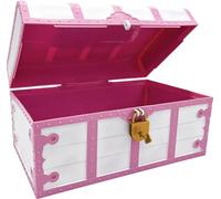 Teacher Created Resources Cofre del tesoro rosa y blanco con cerradura y llave (TCR6055)