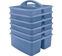 Teacher Created Resources Paquete de 6 organizadores de almacenamiento de plástico portátiles de color azul pizarra para aulas, habitación de los niños y organización de oficina, 3 compartimentos