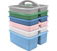 Teacher Created Resources Soft Colors - Organizador de almacenamiento portátil de plástico, paquete de 6 unidades para aulas, habitación de niños y organización de oficina, 3 compartimentos
