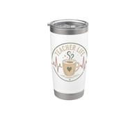 Teacher Life Café Latidos del corazón Educador Cafeína Humor Vaso térmico de acero inoxidable de doble pared