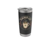 Teacher Life Café Latidos del corazón Educador Cafeína Humor Vaso térmico de acero inoxidable de doble pared