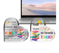 Teacher Sign, Heart Shape Acrylic Desk Sign, 2-Piece Decorative Table Plate, Inspirational Gift for Graduation, Coworkers, Thanksgiving, School, Men, and Christmas Celebrations