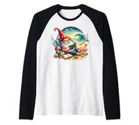 Teacher Summer Gnome Dad Reading A Book On The Beach Lover Camiseta Manga Raglan